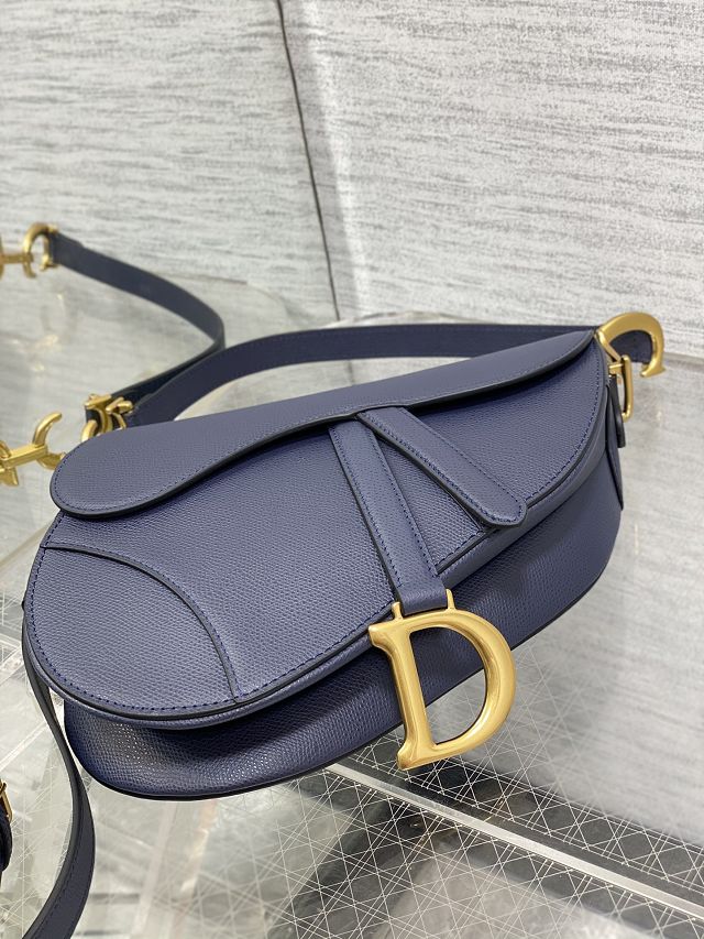 Dior original grained calfskin saddle bag M0455 dark blue