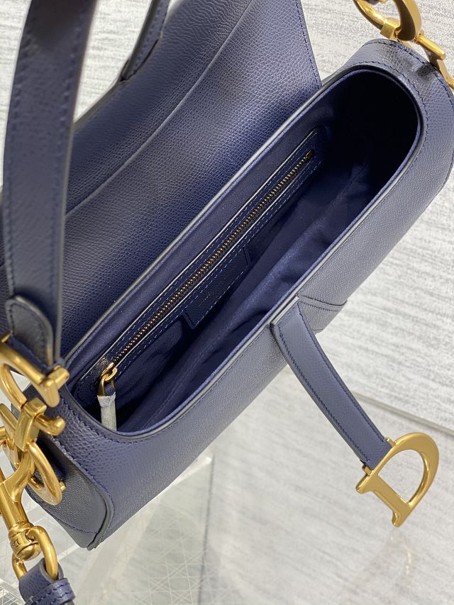 Dior original grained calfskin saddle bag M0455 dark blue