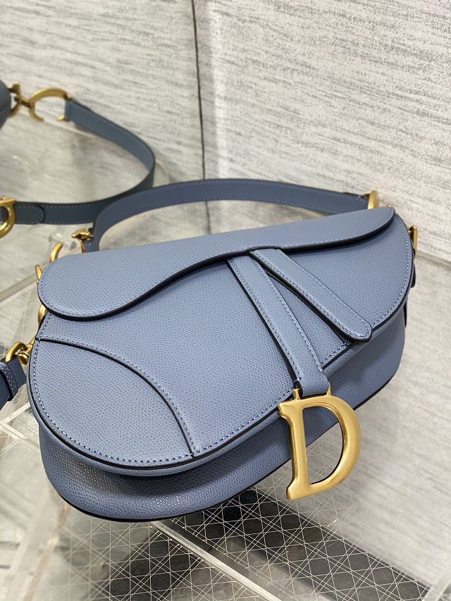 Dior original grained calfskin saddle bag M0455 denim blue