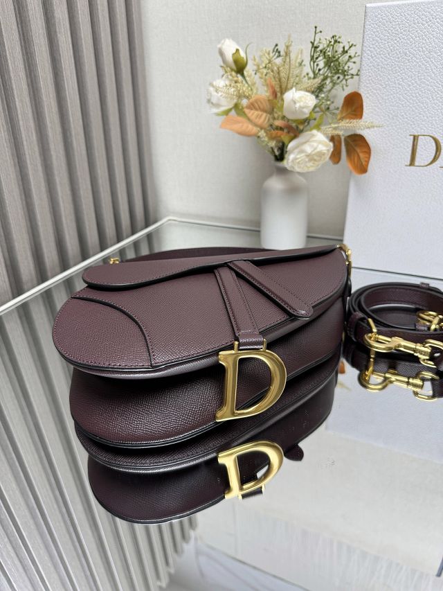 Dior original grained calfskin saddle bag M0455 plum 