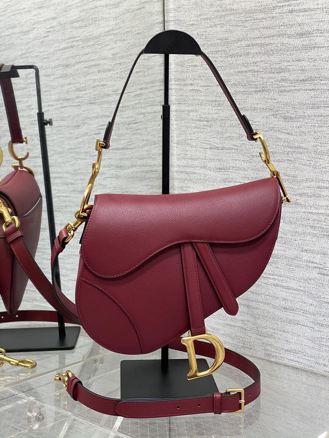 Dior original grained calfskin saddle bag M0455 wine