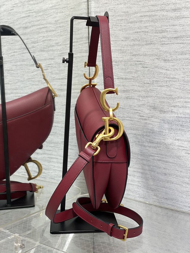 Dior original grained calfskin saddle bag M0455 wine