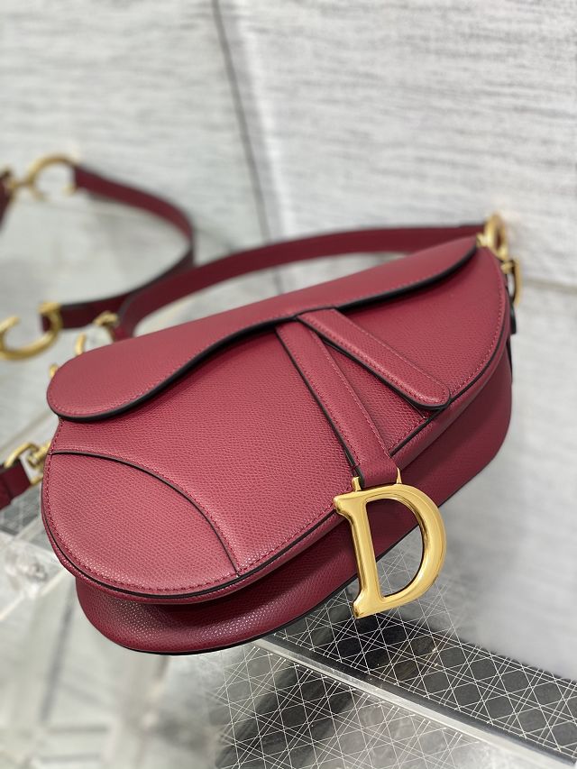 Dior original grained calfskin saddle bag M0455 wine