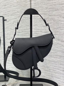 Dior original smooth calfskin mini saddle bag M0456 allblack