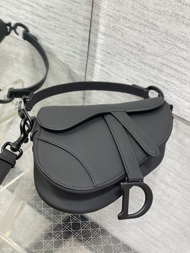 Dior original smooth calfskin mini saddle bag M0456 allblack