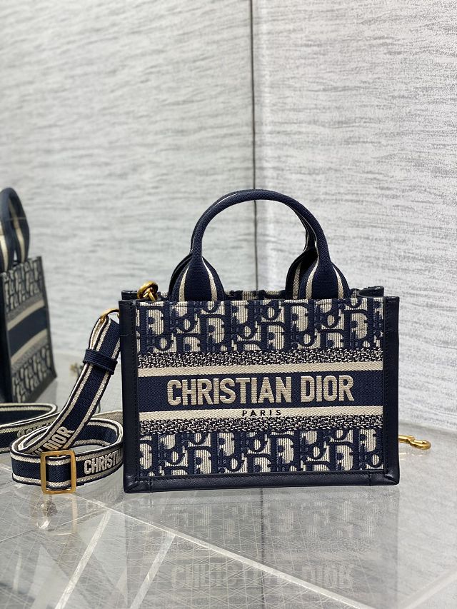 Dior original cotton&calfskin mini book tote bag S5573 blue