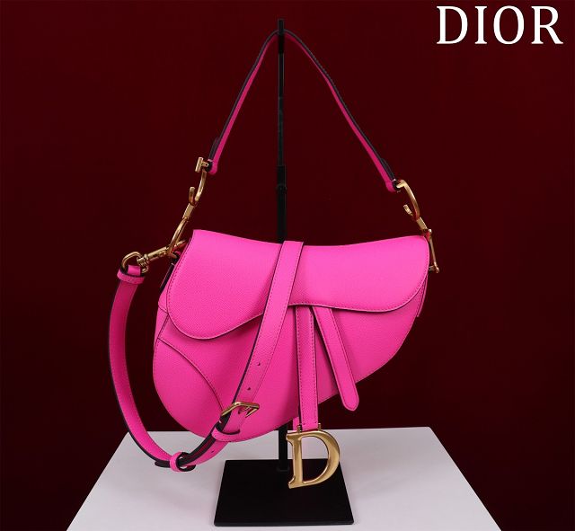 Dior original grained calfskin saddle bag M0455 rose red