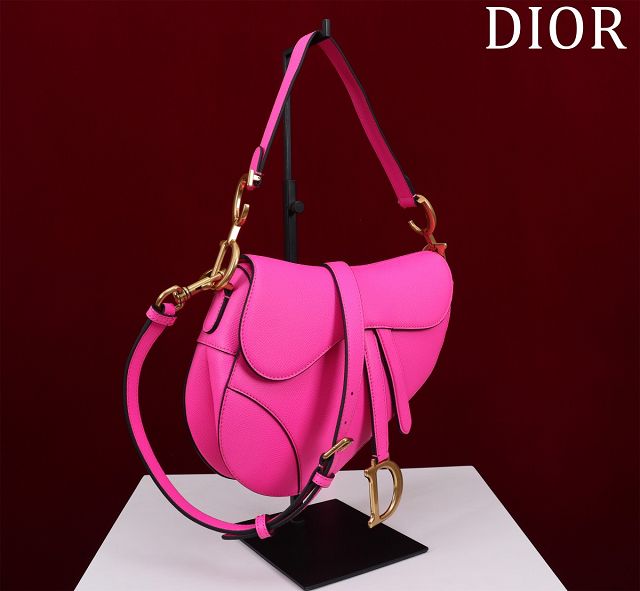 Dior original grained calfskin saddle bag M0455 rose red