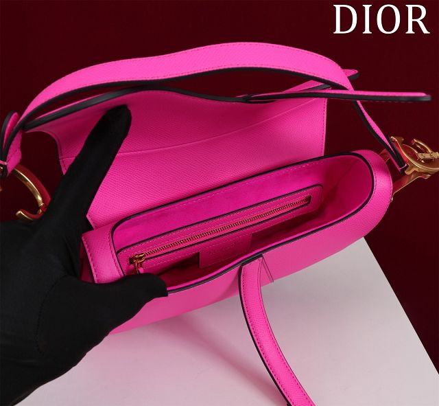 Dior original grained calfskin saddle bag M0455 rose red