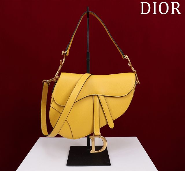 Dior original grained calfskin saddle bag M0455 yellow