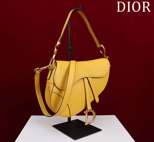 Dior original grained calfskin saddle bag M0455 yellow