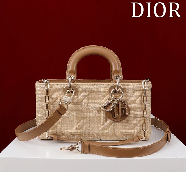 Dior original raffia medium lady D-Joy bag M0540 apricot