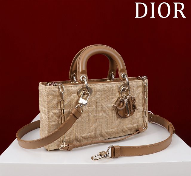 Dior original raffia medium lady D-Joy bag M0540 apricot