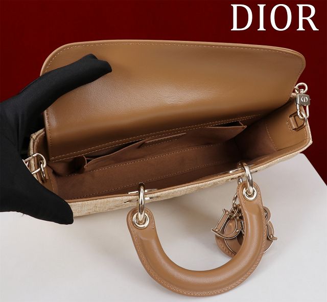 Dior original raffia medium lady D-Joy bag M0540 apricot