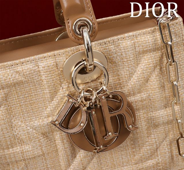 Dior original raffia medium lady D-Joy bag M0540 apricot