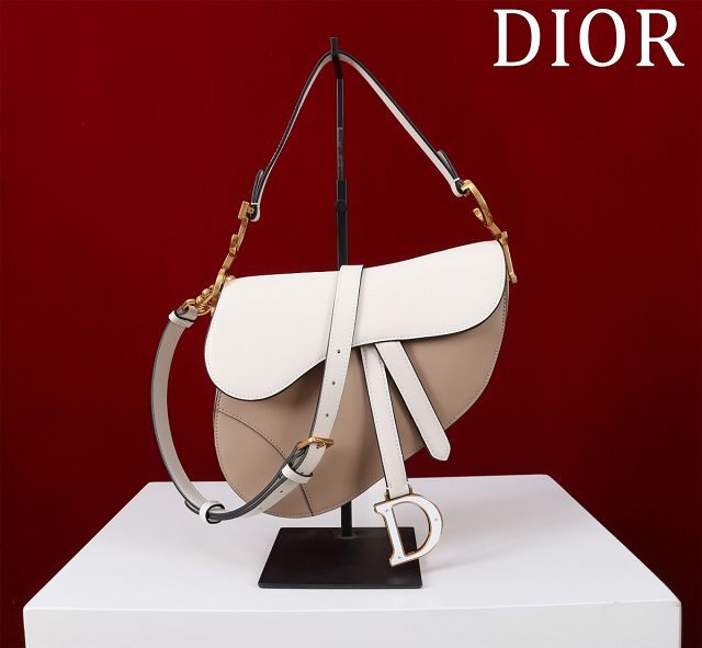 Dior original smooth calfskin saddle bag M0455 white&apricot