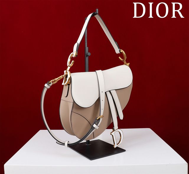 Dior original smooth calfskin saddle bag M0455 white&apricot