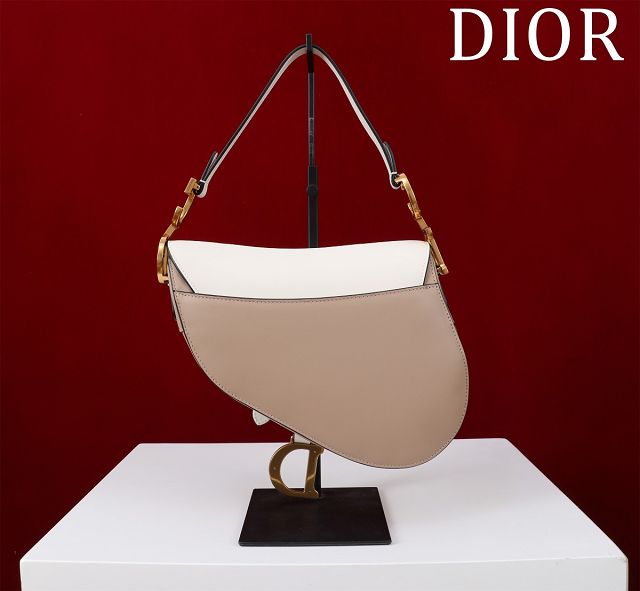 Dior original smooth calfskin saddle bag M0455 white&apricot