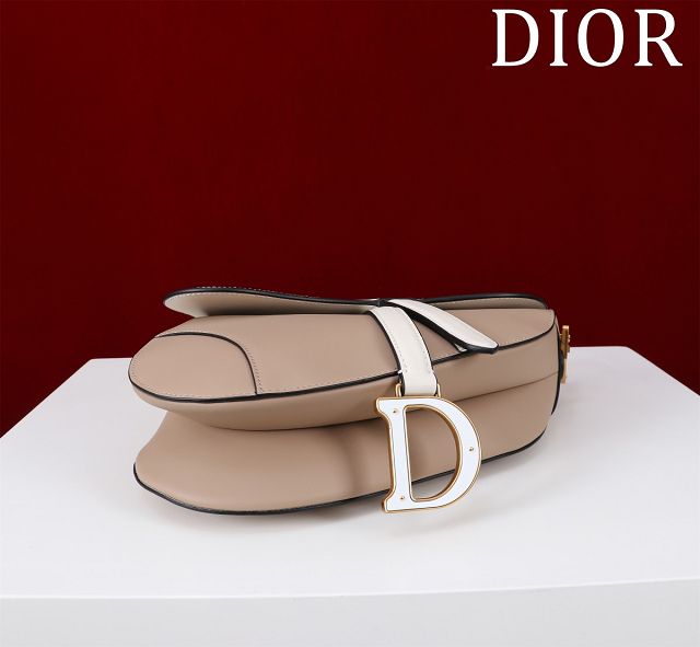 Dior original smooth calfskin saddle bag M0455 white&apricot