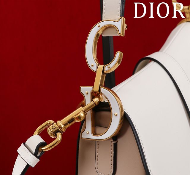 Dior original smooth calfskin saddle bag M0455 white&apricot