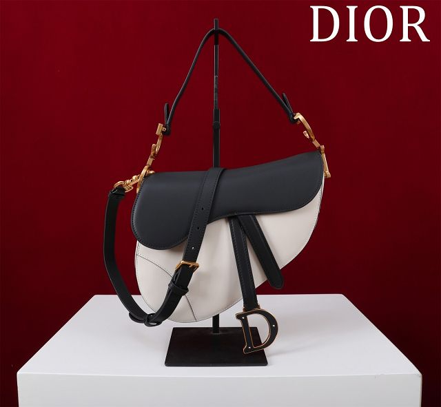 Dior original smooth calfskin saddle bag M0455 white&black