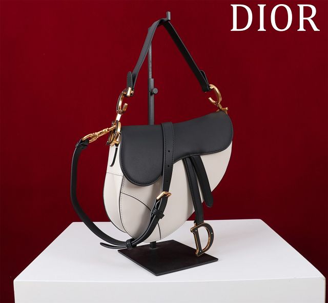 Dior original smooth calfskin saddle bag M0455 white&black