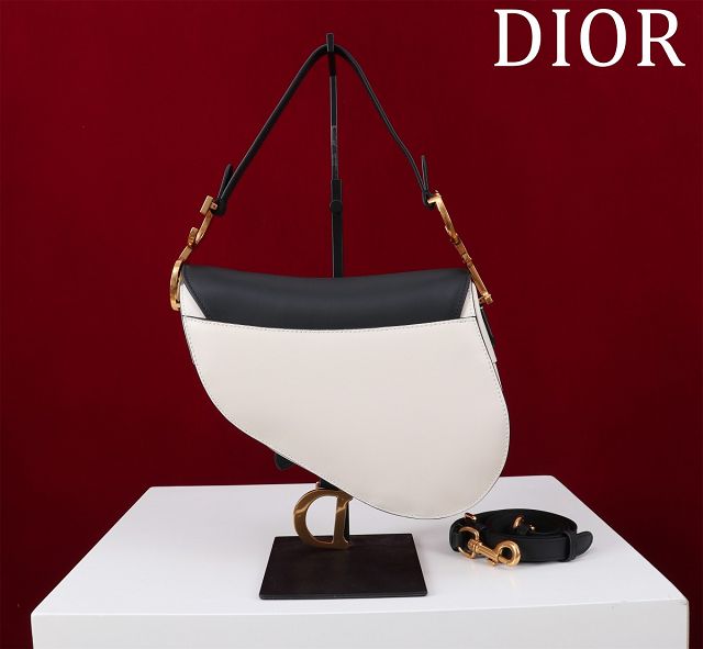 Dior original smooth calfskin saddle bag M0455 white&black