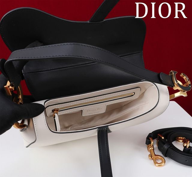 Dior original smooth calfskin saddle bag M0455 white&black