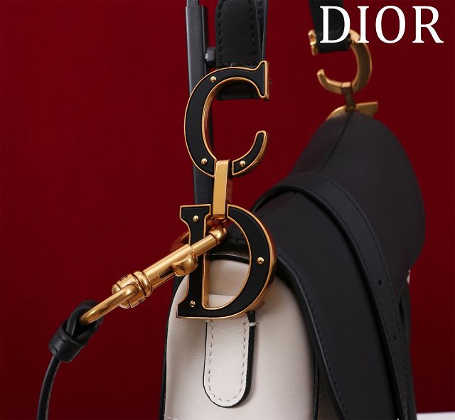 Dior original smooth calfskin saddle bag M0455 white&black