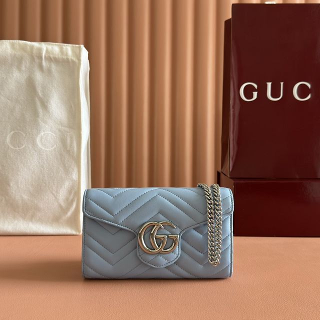 GG original calfskin marmont wallet on chain 837745 blue