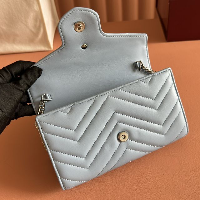 GG original calfskin marmont wallet on chain 837745 blue