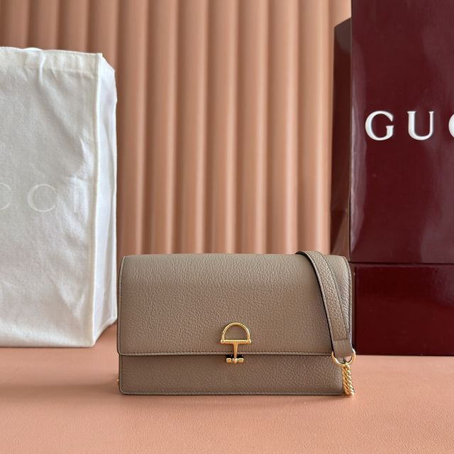 GG original calfskin softbit wallet on chain 837373-2 grey