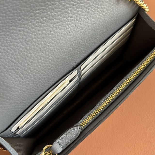 GG original calfskin softbit wallet on chain 837373-2 light blue
