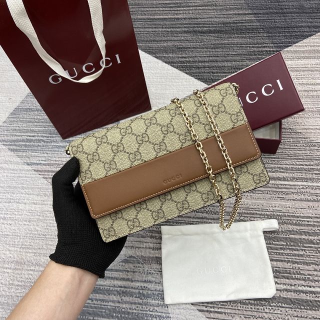 GG original fabric emblem wallet on chain 838151 brown