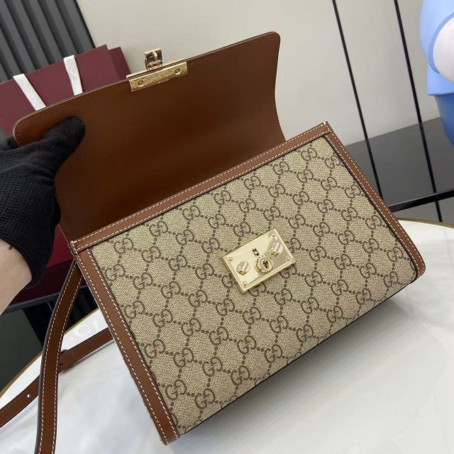 GG original fabric padlock medium top handle bag 838998 brown