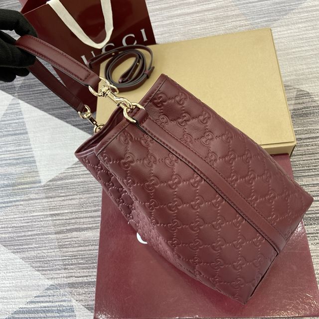 GG original calfskin emblem medium bucket bag 815103 bordeaux