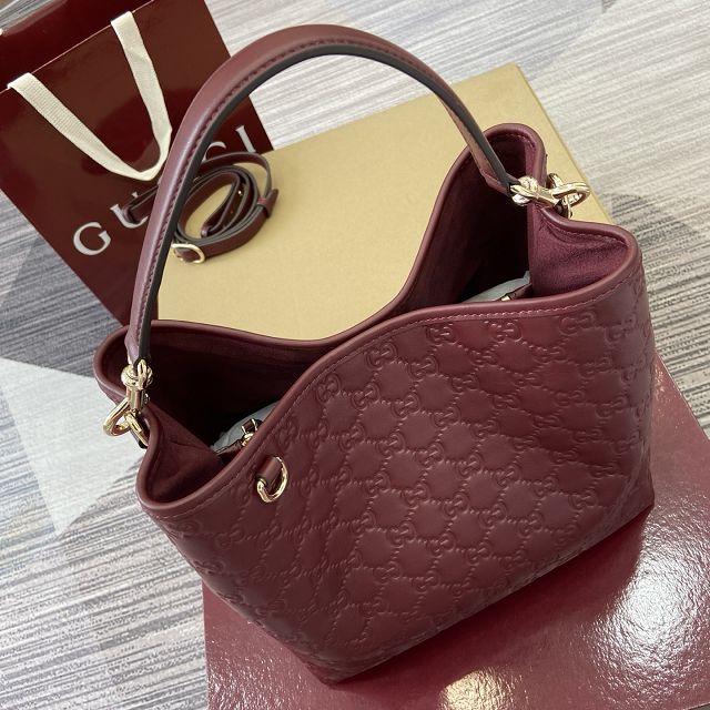 GG original calfskin emblem medium bucket bag 815103 bordeaux
