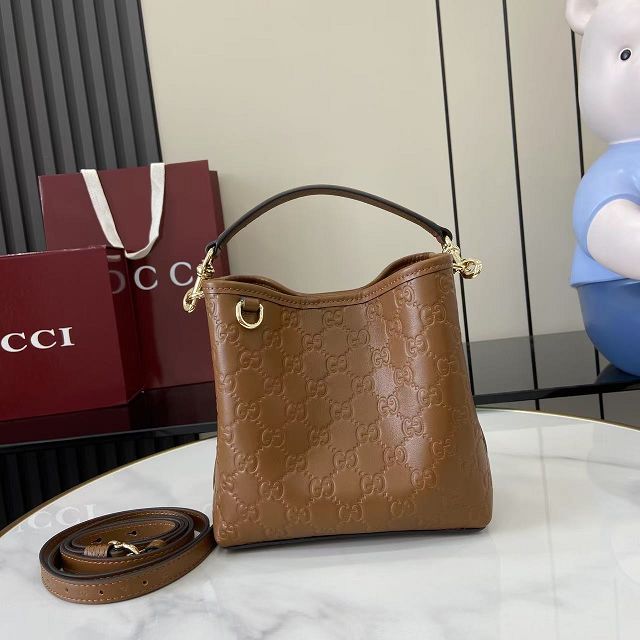 GG original calfskin emblem mini bucket bag 815118 brown