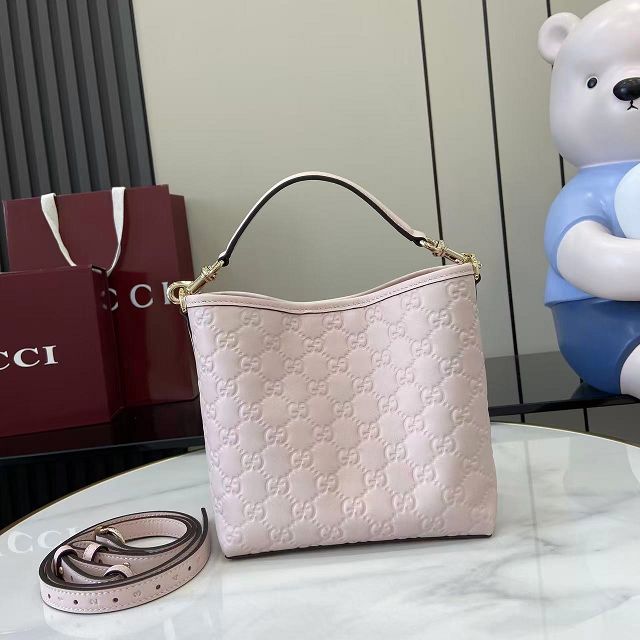 GG original calfskin emblem mini bucket bag 815118 light pink