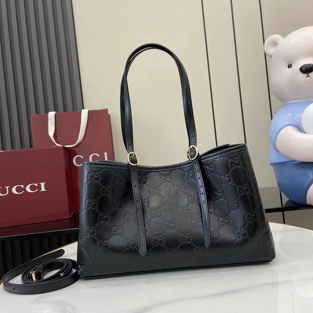 GG original calfskin emblem small tote bag 815214 black