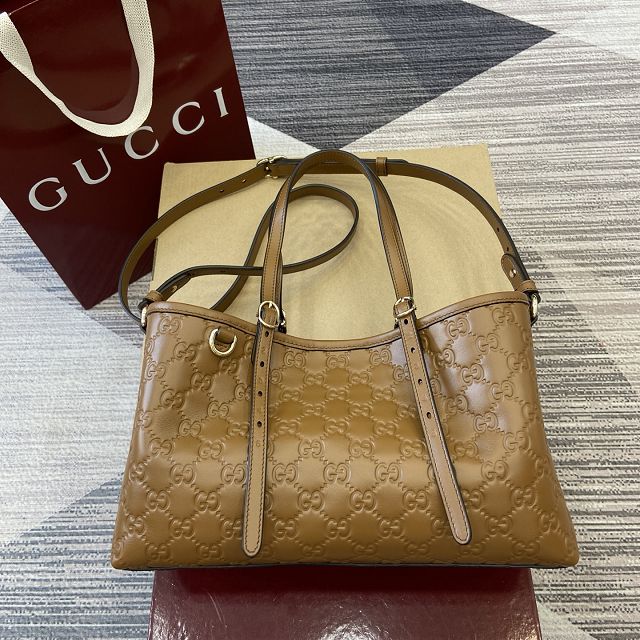 GG original calfskin emblem small tote bag 815214 brown