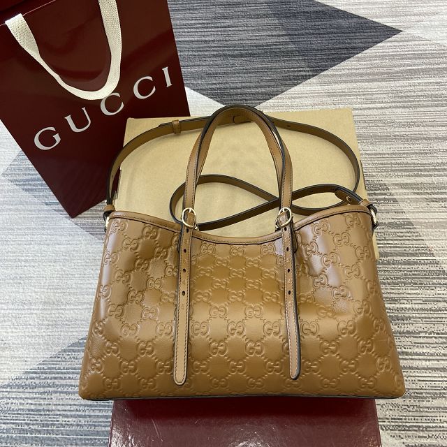 GG original calfskin emblem small tote bag 815214 brown