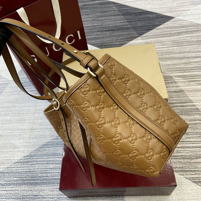 GG original calfskin emblem small tote bag 815214 brown