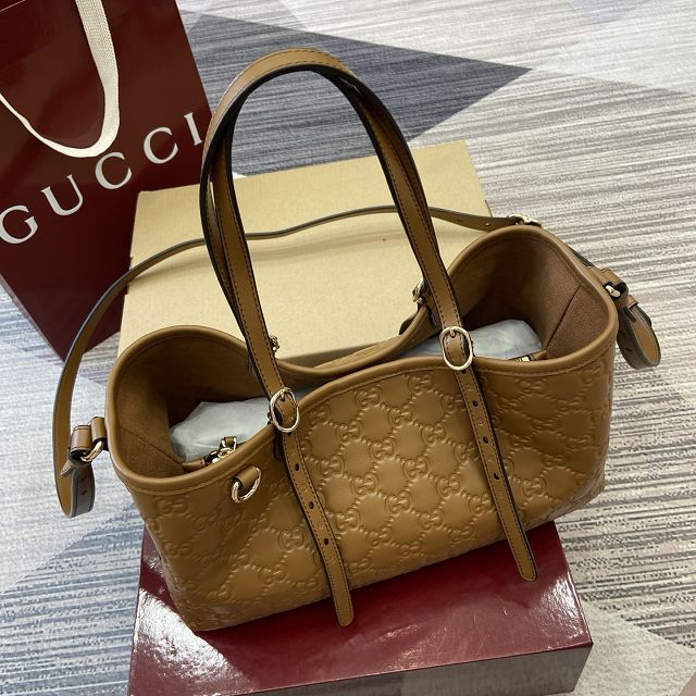 GG original calfskin emblem small tote bag 815214 brown
