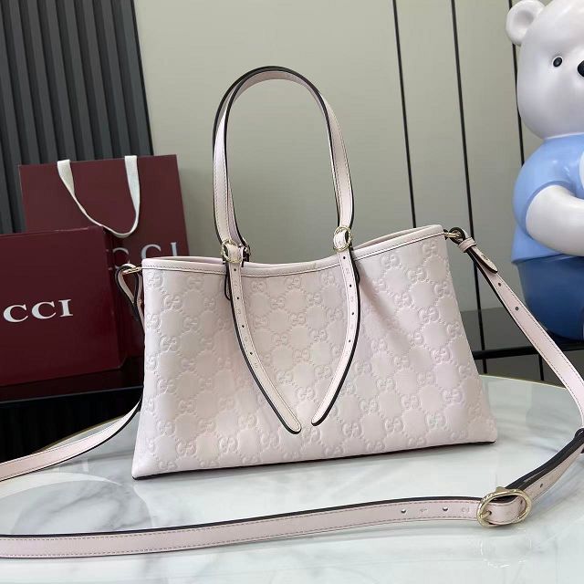 GG original calfskin emblem small tote bag 815214 light pink