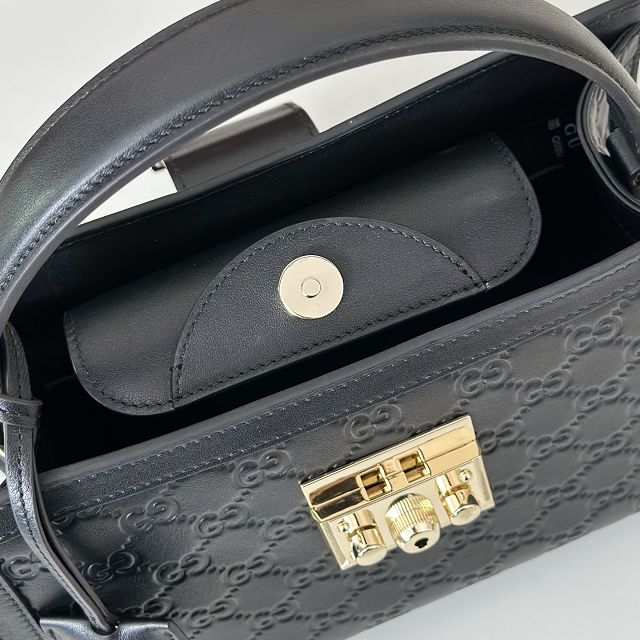 GG original calfskin padlock medium top handle bag 838992 black