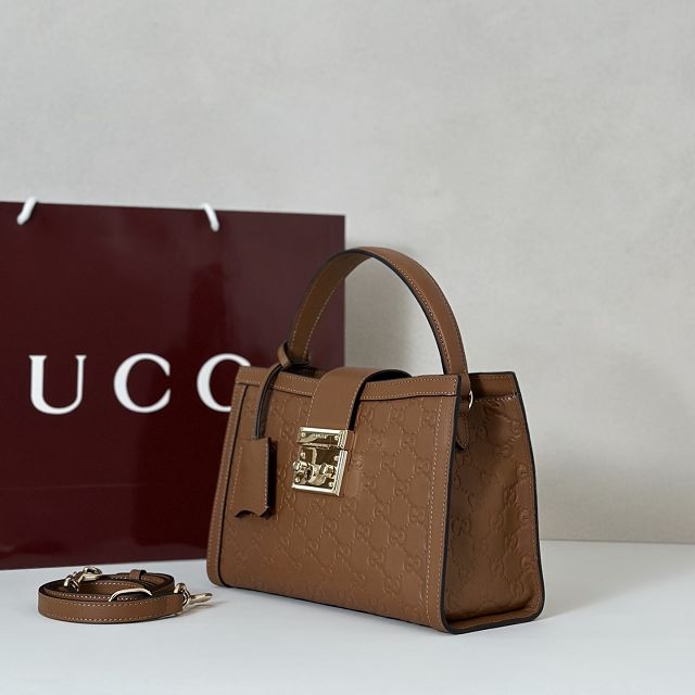 GG original calfskin padlock medium top handle bag 838992 brown