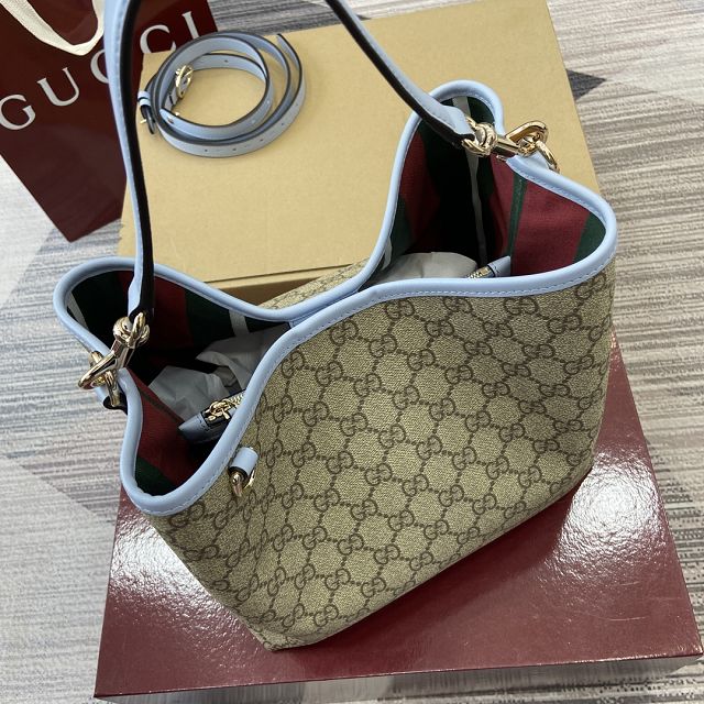 GG original fabric emblem medium bucket bag 815103 blue