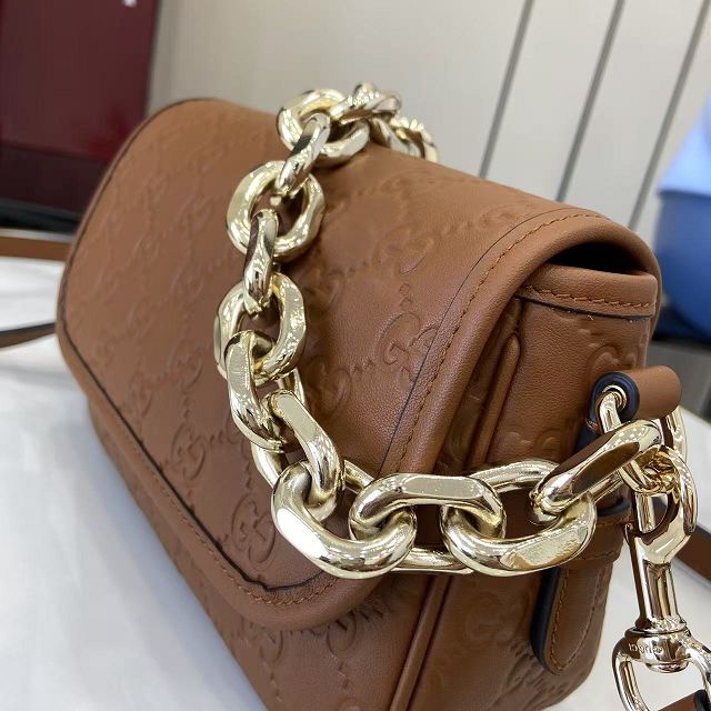 GG original calfskin emblem small shoulder bag 847448 brown