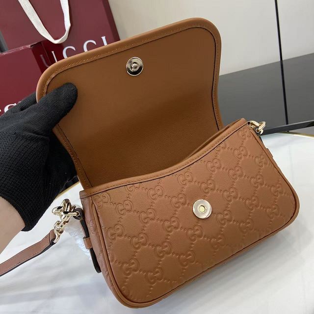 GG original calfskin emblem small shoulder bag 847448 brown